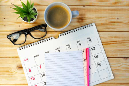 Calendar page close up on office desk