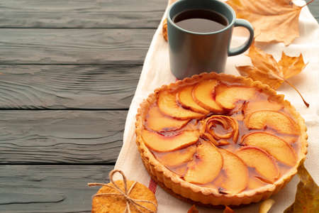 Apple tart pie for Thanksgiving celebration on wooden table