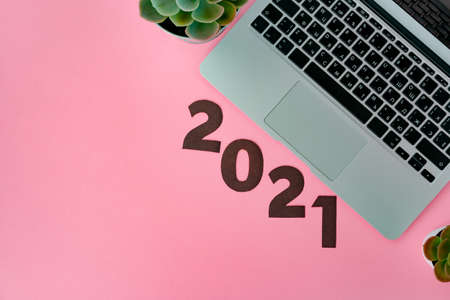 New year 2021 concept on pink backgroundの写真素材