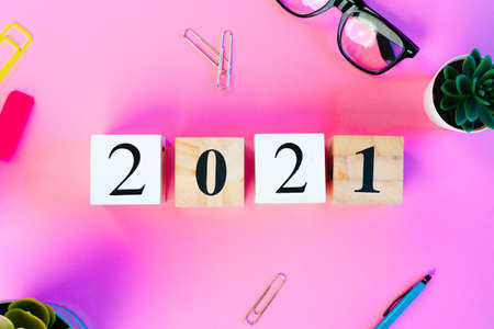 New year 2021 concept on pink backgroundの写真素材