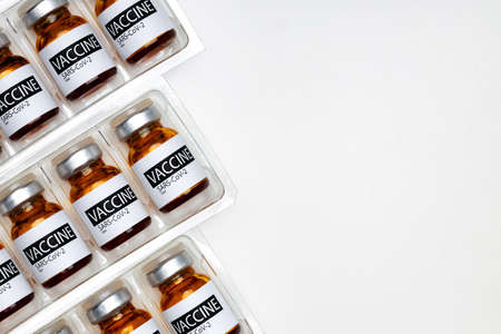 Pile of vials of Sars-cov-2 vaccine close up