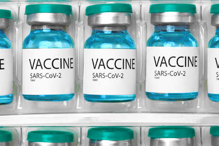 Pile of vials of Sars-cov-2 vaccine close upの写真素材
