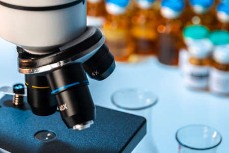 Photo of a professional microscope in laboratory close upの写真素材