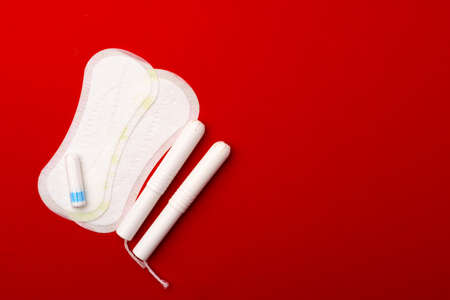 Female medical pad and tampon top viewの写真素材