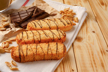 Shortbread cookies on wooden board close up