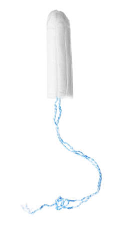 Unpacked female medical tampon isolated on white backgroundの写真素材