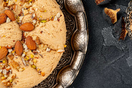 Close up photo of halva dessert on silver plateの写真素材