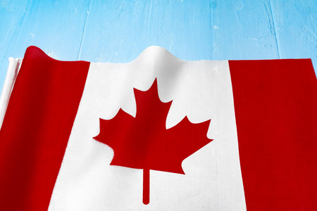 Flag of Canada on wooden background, copy spaceの写真素材