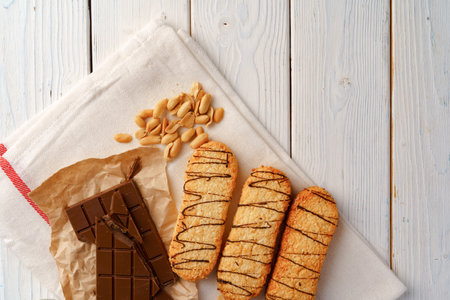 Shortbread cookies on wooden board close up