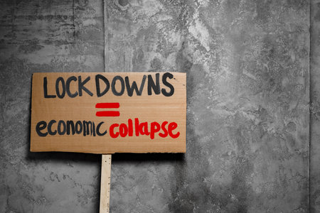Protestive placard against coronavirus lockdowns close upの写真素材
