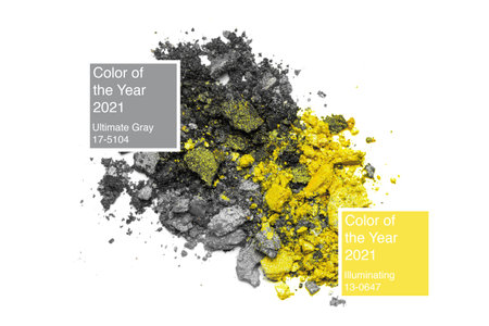 Yellow and grey broken eyeshadows isolated on white backgroundの写真素材