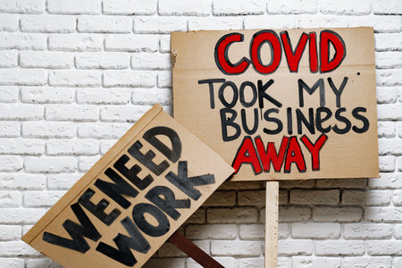 Protestive placard against coronavirus lockdowns close up