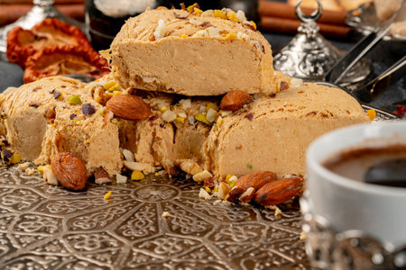 Close up photo of halva dessert on silver plateの写真素材
