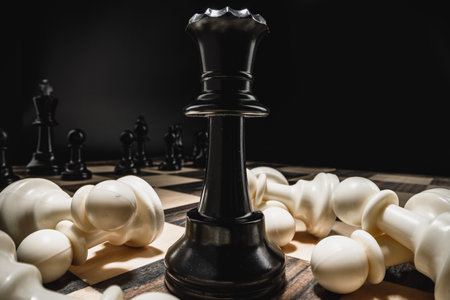 Chess figures on chess board macro photoの写真素材