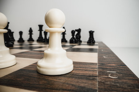 Macro photo of chess pieces on a chess boardの写真素材