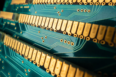 Macro photo of electronic circuit board in computer