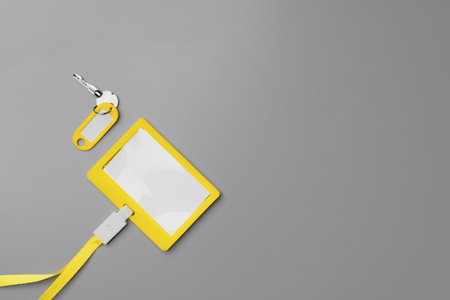 Blank yellow badge mock up on gray background