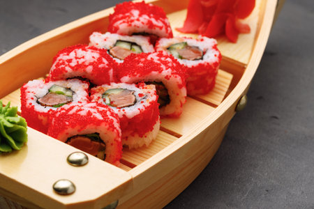 California sushi roll on plate close upの写真素材