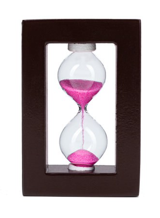 Hourglass with pink sand isolated on white background