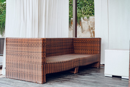 Sofa on terrace lounge in a hotelの写真素材