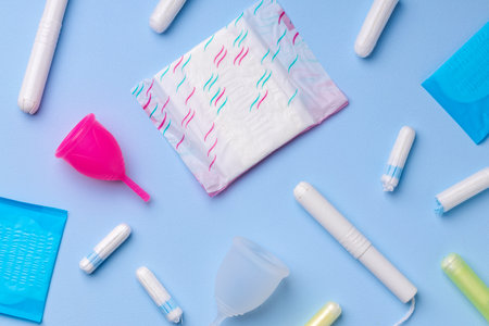 Menstrual hygiene products including cup, pads and tamponの写真素材