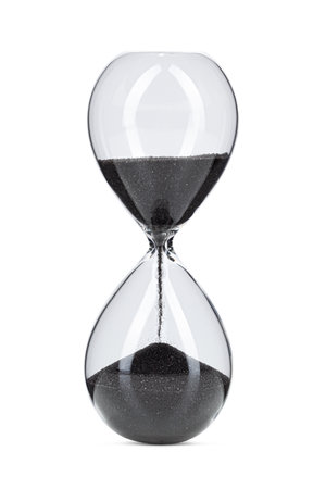 Hourglass with black sand isolated on white background