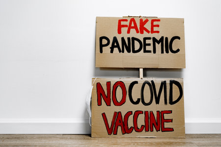 Protest placard against fake news about outbreak 2019-nCoV and treatment