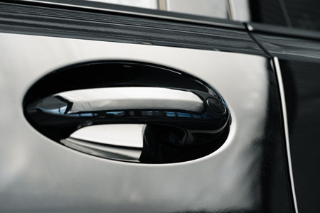 Modern luxury car door handle close upの写真素材