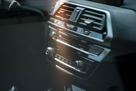 Interior of new prestige comfortable car close up