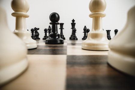 Macro photo of chess pieces on a chess boardの写真素材
