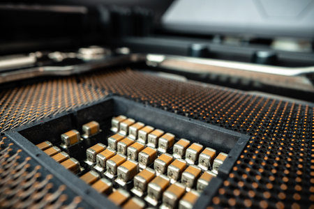 Ports and outputs at computer system unit macroの写真素材