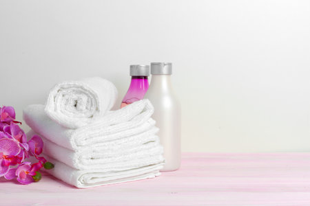 Beautiful spa composition on wooden tableの写真素材