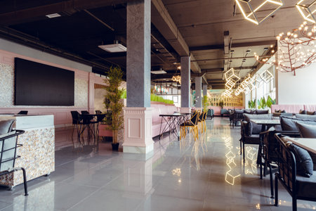 Empty cafe or restaurant interior at a daytime