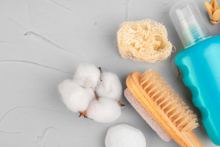 Plastic bottles of body care and beauty products composition close up