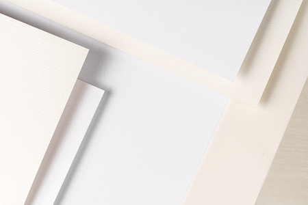 Pile of white carton paper sheets with copy spaceの写真素材