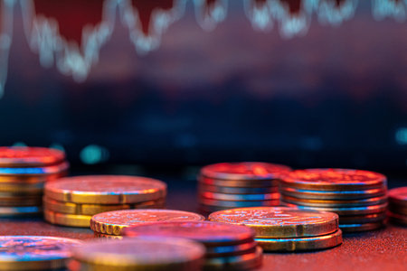 Euro coin on stock chart. Financial investment concept.の写真素材
