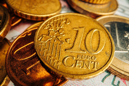 Macro photo of golden Euro cent coin