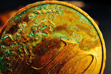 Macro photo of golden Euro cent coinの写真素材