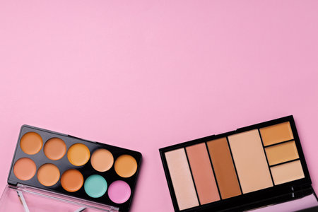 Cosmetics for face complexion on pink backgroundの写真素材