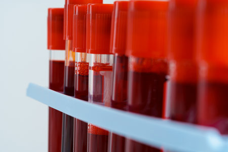 Blood sample tubes medical equipment close upの写真素材