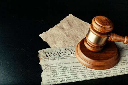 Brown wooden mallet on American Declaration of Independence