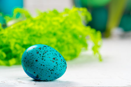 Easter background with bright colored Easter eggの写真素材