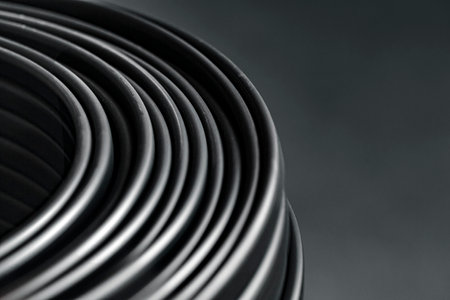 Close up of black electric cable reelsの写真素材