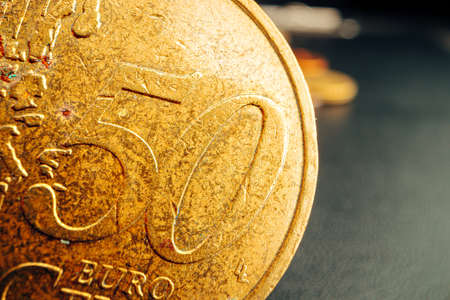 Macro photo of golden Euro cent coinの写真素材
