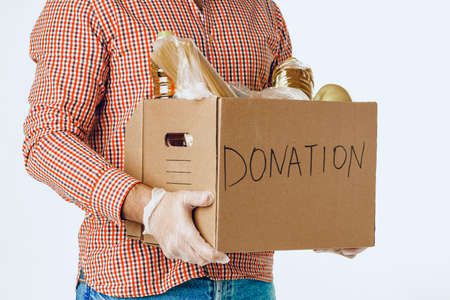 Donation box of food for people suffering from coronavirus pandemia