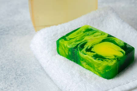 Handmade, natural organic soap on the table. Spa products.の写真素材
