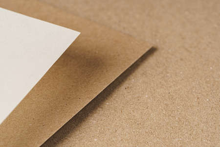 Brown recycled carton paper sheets close upの写真素材