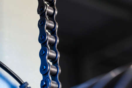 Metal chain of conveyor belt on production line on cable factory