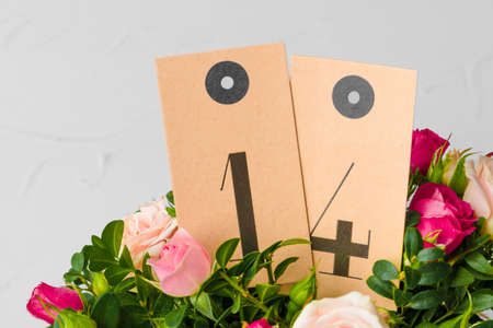Valentiness day concept. Fresh flowers with number of 14
