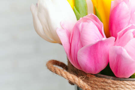 Bouquet of fresh flowers on a table, close up